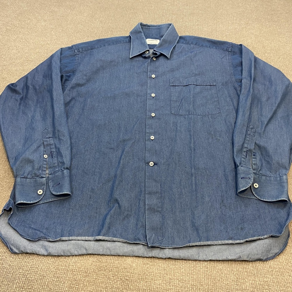 Lorenzini Shirt Mens 17 43 Blue Denim Long Sleeve Button Front Made Italy Cotton